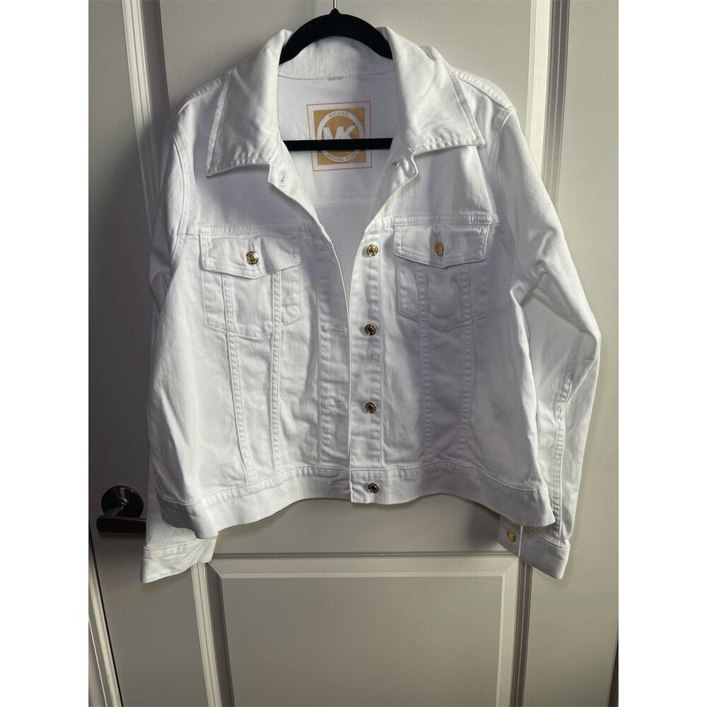 Michael Kors Women's White Denim Jacket Long Sleeve Casual